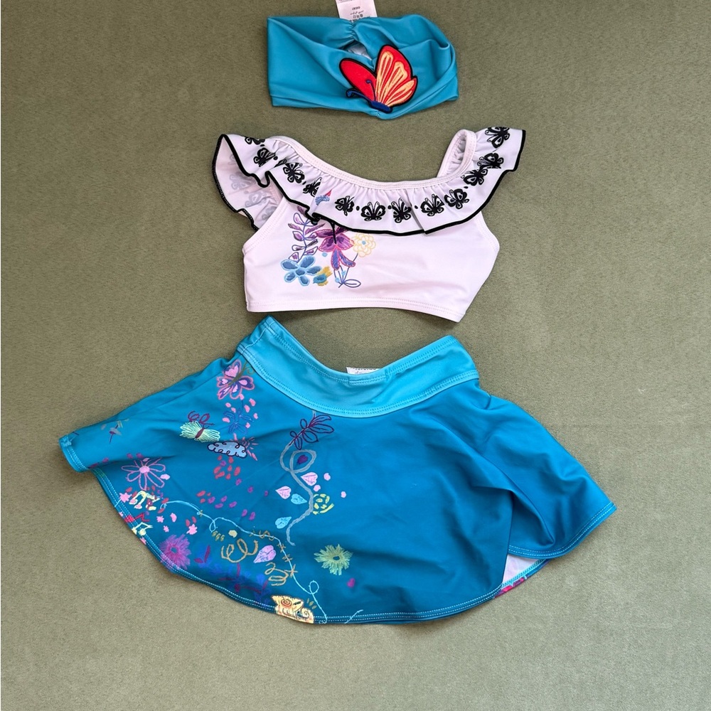 Disney Encanto Mirabel  Ruffle Top and Skirt Set with Headband Swim 3T